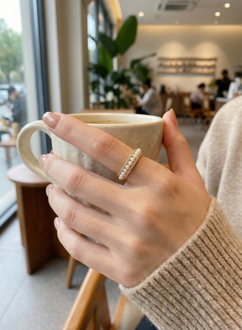 Women's Adjustable Open Pearl Ring - Simple Elegant Jewelry Gift - Image 1